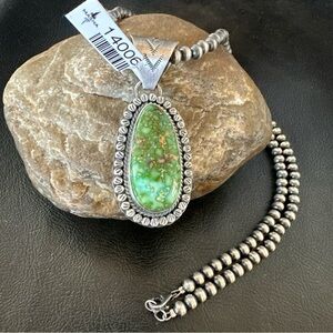 Sterling Silver Green Sonoran Gold Turquoise Pendant Necklace 14006